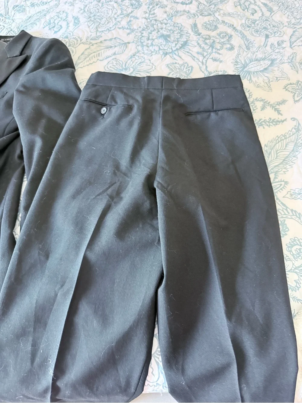 Men's Black Tuxedo Suit - Jacket, Pants, Cummerbund Satin Lapels - Wool SZ 38”